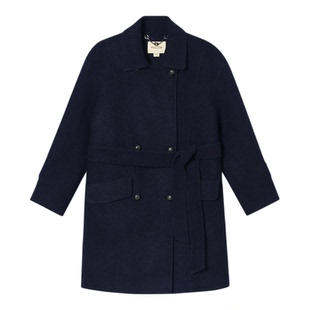 诗篇专选羊毛马海毛混纺翻领双排扣学院呢子大衣外套2025冬款