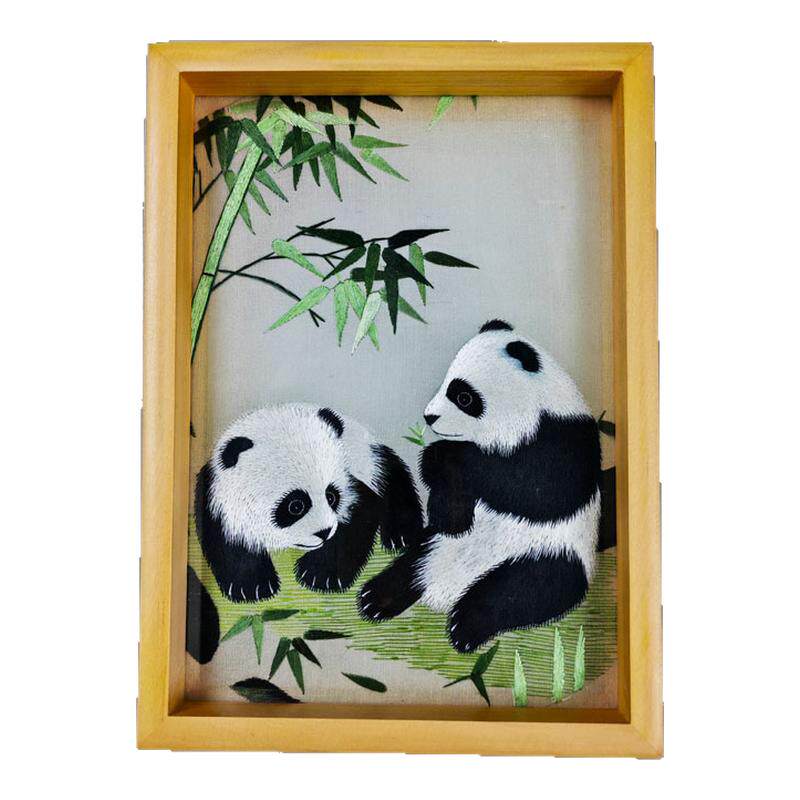 蜀绣手工刺绣长方形熊猫家居装饰摆件四川特色礼物送朋友商务礼品