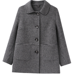 千鸟格双面羊绒大衣女小个子短款2025秋冬方领显瘦宽松羊毛呢外套