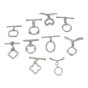 强保色铜镀白金色不规则四叶草方形OT扣珍珠项链连接扣收尾扣头