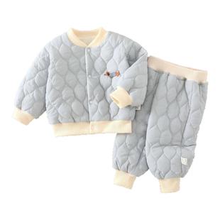 哇哇婴儿套装秋冬季分体衣服外出服外套宝宝夹棉加厚上衣裤子冬装