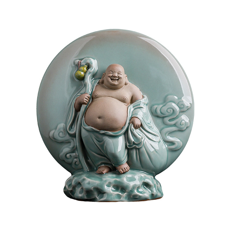素茗《福禄乐至》青瓷弥勒佛摆件