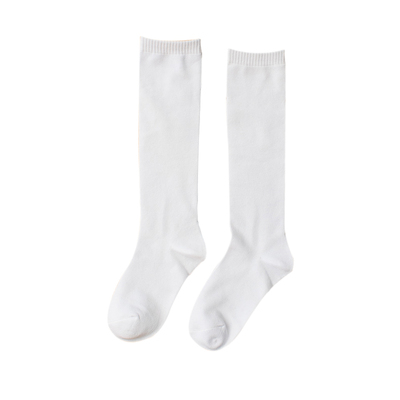 儿童长筒袜纯棉白色小学生腿袜