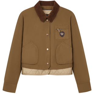 TeenieWeenie小熊女装秋冬宽松复古时髦巴恩风灯芯绒翻领棉服外套