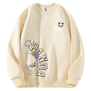 Hipanda你好熊猫落肩设计感百搭宽松加绒套头衫2025冬季新款卫衣