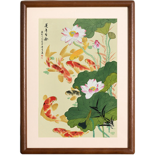 九鱼图入户门玄关装饰画摆件餐厅荷花聚财客厅沙发背景墙招财挂画