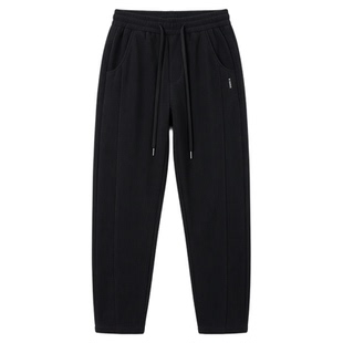 轻奢时尚加绒加厚运动直筒裤男士秋冬款潮流痞帅休闲裤保暖九分裤