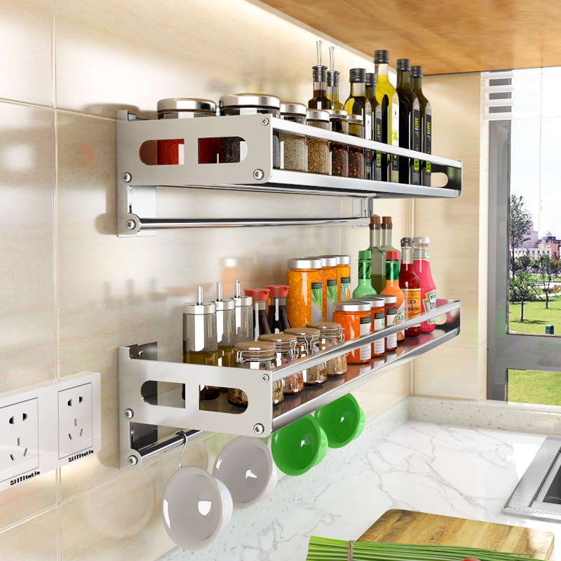 置物架厨房壁挂式304不锈钢调味料多功能收纳家用挂件墙上架子