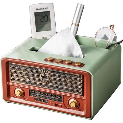 花狐狸复古收音机收纳纸巾盒摆件