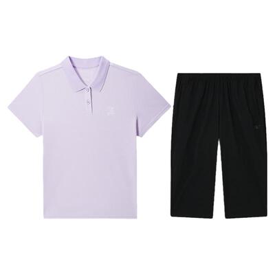 361运动套装女翻领短袖七分裤