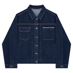 HONORE古月 进口冈山牛仔 宽松撞色线翻领外套经典A字短裙套装