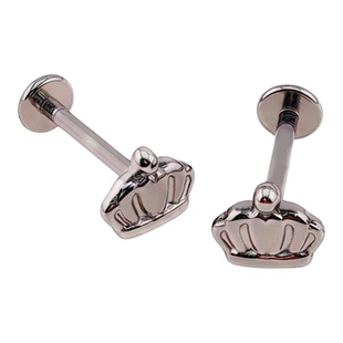 F136钛合金复古皇冠内螺旋0.9牙耳钉耳骨钉唇钉防过敏养耳洞饰品