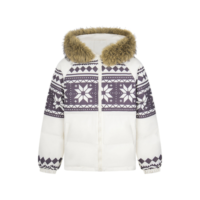 美式复古费费尔岛连帽毛领棉服