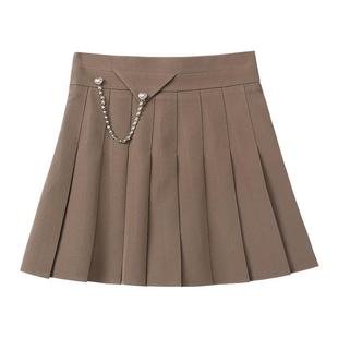 西装卡其色百褶半身裙女秋季设计感2025新款小个子高腰a字短裙裤