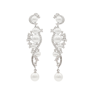 「八音盒的约定」优雅甜美法式长款珍珠蚊香盘耳夹女耳环耳饰耳钉