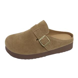 厚底勃肯鞋女鞋子2025新款秋冬外穿一脚蹬懒人棉拖博肯包头半拖鞋