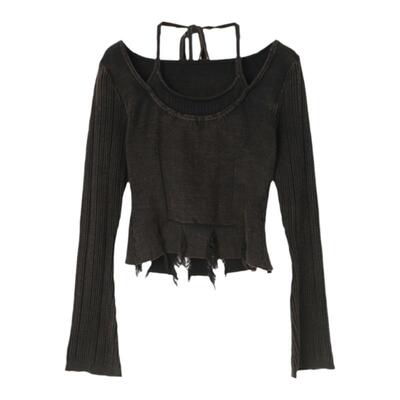 西町村屋做旧毛边假两件针织衫女