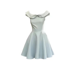 法式气质一字肩黑色连衣裙女夏2026新款收腰显瘦高级感蓬蓬短裙子