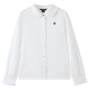 【100%棉】eland kids衣恋童装女童翻领衬衫25秋冬新品学院风刺绣