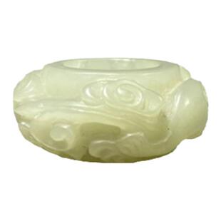 古董老和田玉古玉老玉古代玉器艺术品清代和田玉雕龙灵芝扳指戒指