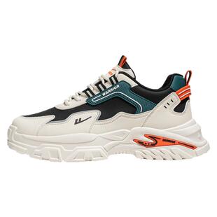 回力跑步男鞋2026春季新款男士缓震耐磨运动鞋防水厚底皮面老爹鞋