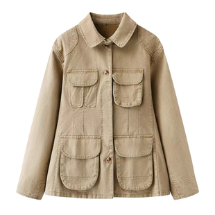工装外套女款2026新款春季复古高级感宽松卡其色休闲短款夹克风衣
