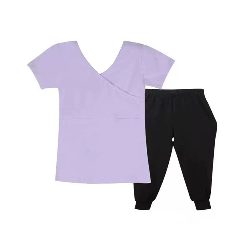 夏季新款儿童交叉领舞蹈上衣练功服女童七分哈伦裤分体套装练习服