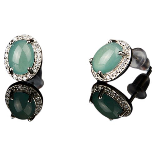 七彩云南银镶天然蓝水翡翠耳钉耳饰女百搭简单时尚高冰新中式礼物