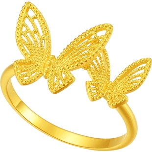 潮宏基花韵双生蝶足金戒指黄金指环戒圈蝴蝶手饰礼物女计价 N