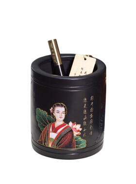 济南非遗龙山黑陶景泰蓝笔筒三件