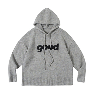 美好商店MeihaoStore经典good纯色提花宽松休闲连帽叠穿针织毛衣