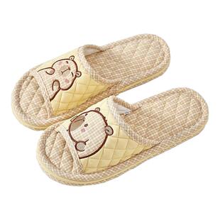 新款纯棉布艺可爱卡通情侣拖鞋亲子春秋室内居家加厚防滑静音地板