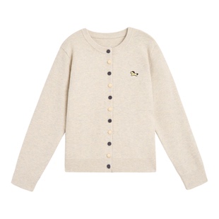 紫涵圆领宽松针织开衫女2025年冬季新款甜美撞色纽扣刺绣毛衣外套