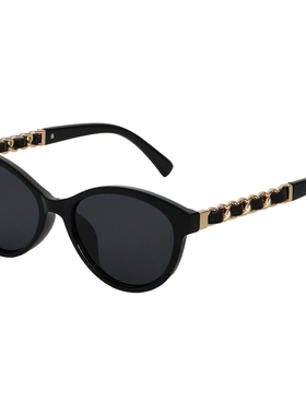 VNTG猫眼型墨镜大框太阳眼镜复古欧美ins风皮绳链条设计感御姐风