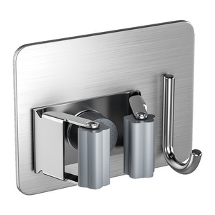 拖把挂钩卫生间壁挂固定卡扣强力粘胶不锈钢免打孔扫把挂架扫把夹