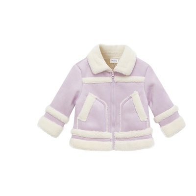 moomoo童装女童仿麂皮绒泰迪卷翻领舒适百搭温柔可爱外套