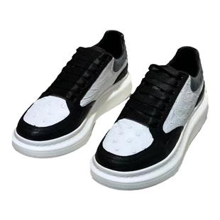 纯真鸵鸟皮男鞋新款熊猫色时尚潮流百搭耐磨防滑莱曼犀牛真皮鞋子