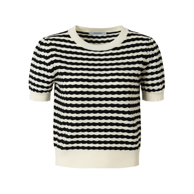 RPB BRAND 韩系条纹圆领羊毛针织短袖女撞色短款休闲显瘦上衣T恤