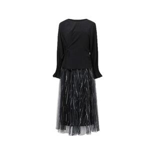 sdeer圣迪奥春秋装女装圆领收腰印花网纱吊带裙套装S243Z1412