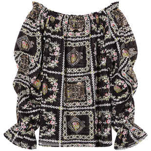 落落狷介春装女款2026年新款一字肩上衣小个子花色套头衬衫设计感