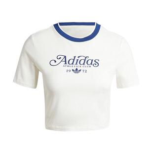修身露脐短款上衣复古运动圆领短袖T恤女夏adidas阿迪达斯三叶草