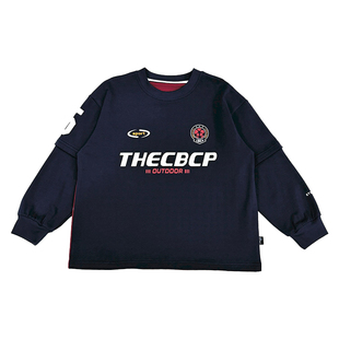 男童高街美式帅气假两件上衣春季儿童撞色拼接字母印花长袖T恤潮