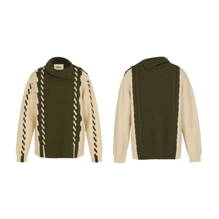 新品Palavas于雯同款巴黎夜莺针织上衣高领针织衫拼色毛衣女原创