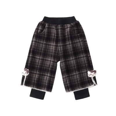 超好看假两件阔腿裤女童加绒裤子