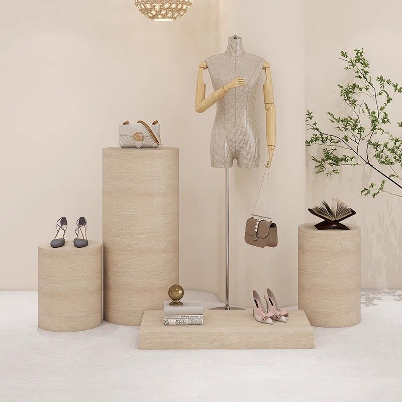 洞石地台展示台服装店橱窗陈列模特底座站台直播间立柱增高台展台