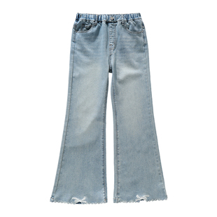 女童弹力微喇牛仔裤2026新款中大童修身喇叭裤初中生显瘦百搭长裤