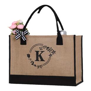 大号购物袋麻布包印花沙滩包礼品手提袋旅行袋大容量麻布袋单肩包