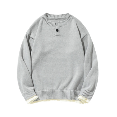 套头针织v领假两件毛衣