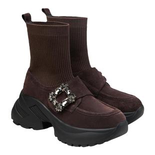 fed针织短靴冬季新款女靴复古瘦瘦靴增高袜筒靴女款D1009-YAB169