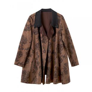 宝诗黎中长款宽松印花外套女2026春季气质减龄显瘦百搭时尚上衣